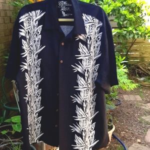 Textured Silk Hawaiian Shirt  XL